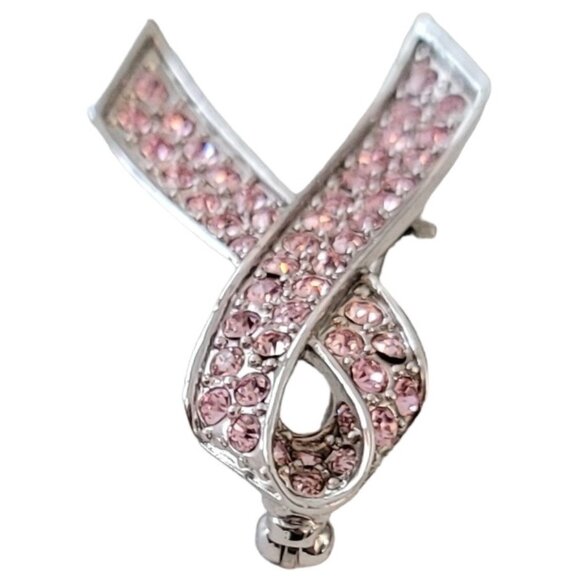 Givenchy Silver Tone Pink Rhinestone Ribbon Pin Brooch, Signed M527 - Picture 2 of 8